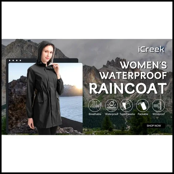 Women's Waterproof Raincoat Hooded Lightweight Packable Outdoor Jacket